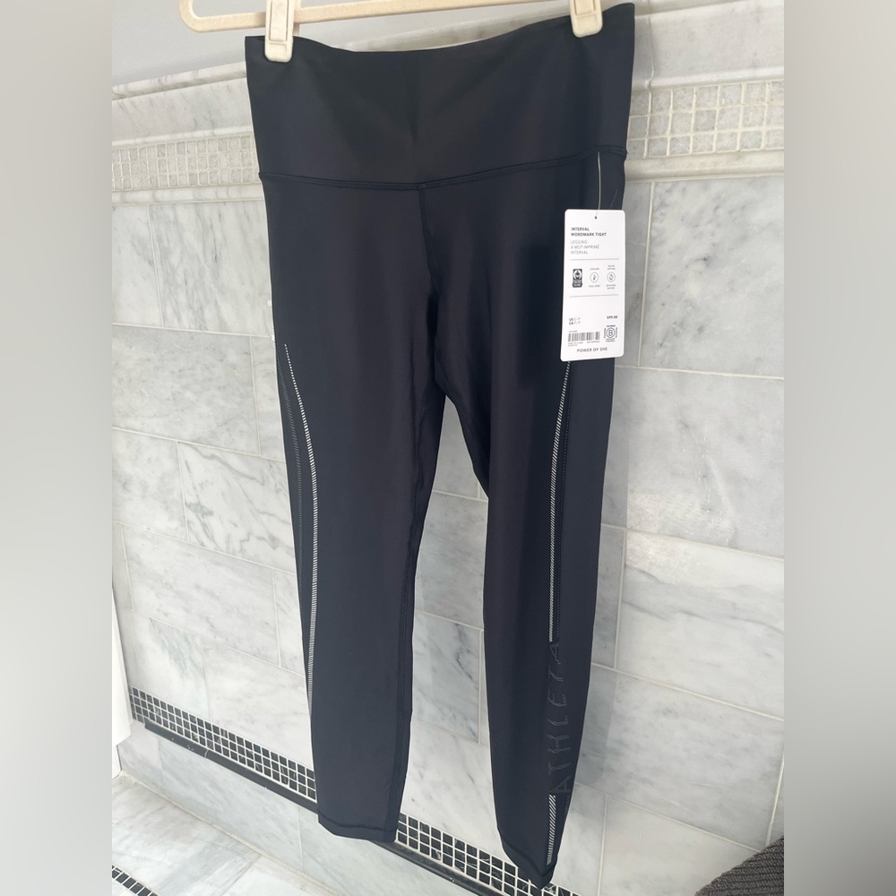 NWT Athleta Black Interval Wordmark Tight active leggings (size Petite S)
